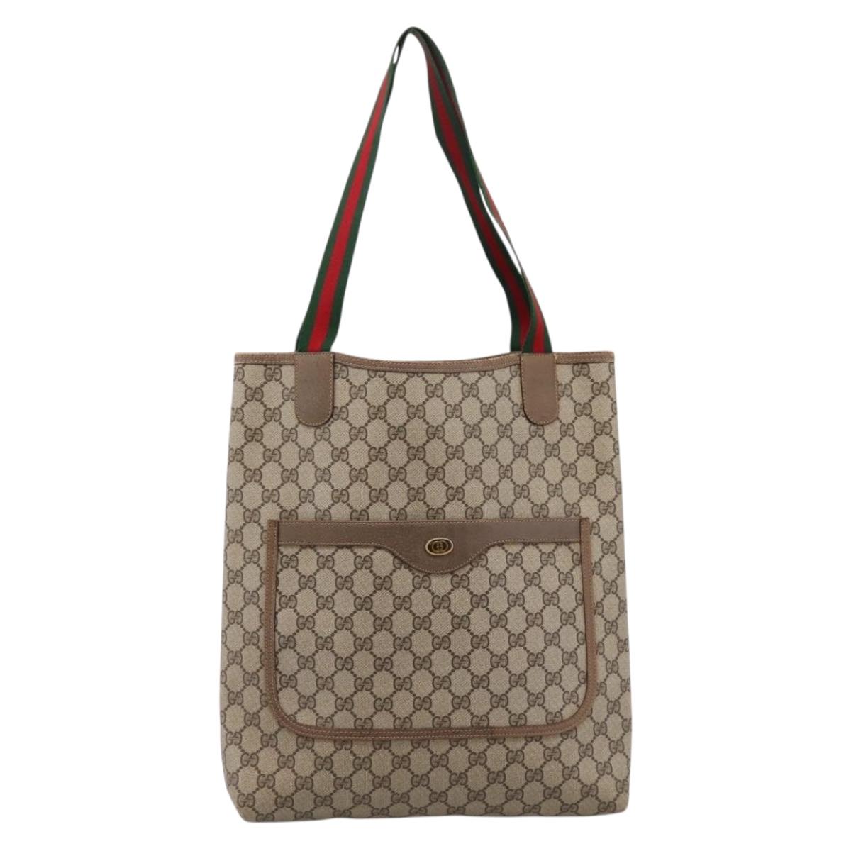 GUCCI GG Supreme Web Sherry Line Tote Bag PVC Beige Gold 39 02 003 Auth 203840