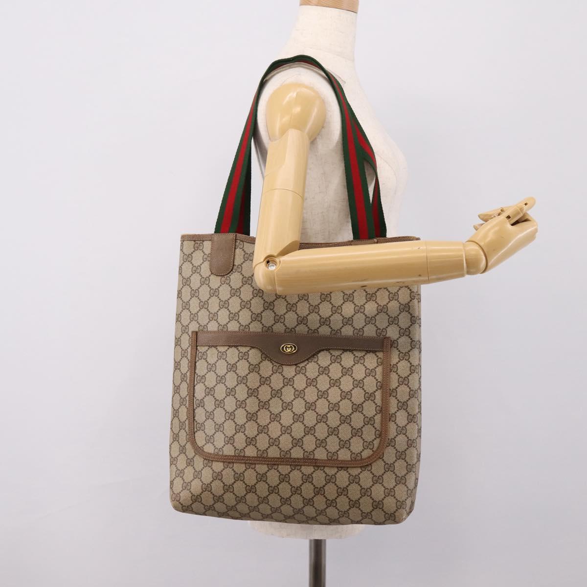 GUCCI GG Supreme Web Sherry Line Tote Bag PVC Beige Gold 39 02 003 Auth 203840
