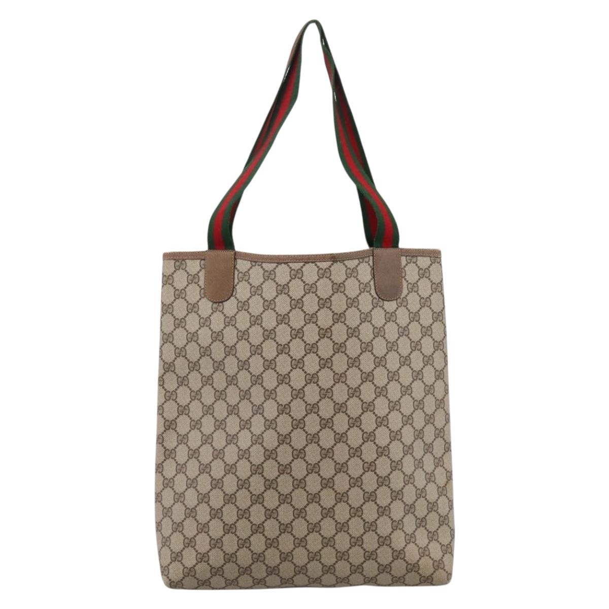 GUCCI GG Supreme Web Sherry Line Tote Bag PVC Beige Gold 39 02 003 Auth 203840