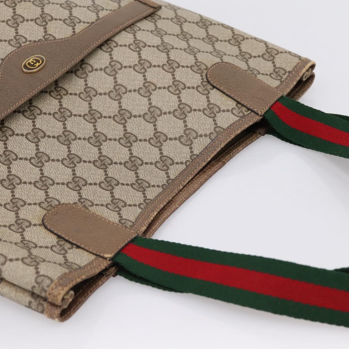 GUCCI GG Supreme Web Sherry Line Tote Bag PVC Beige Gold 39 02 003 Auth 203840