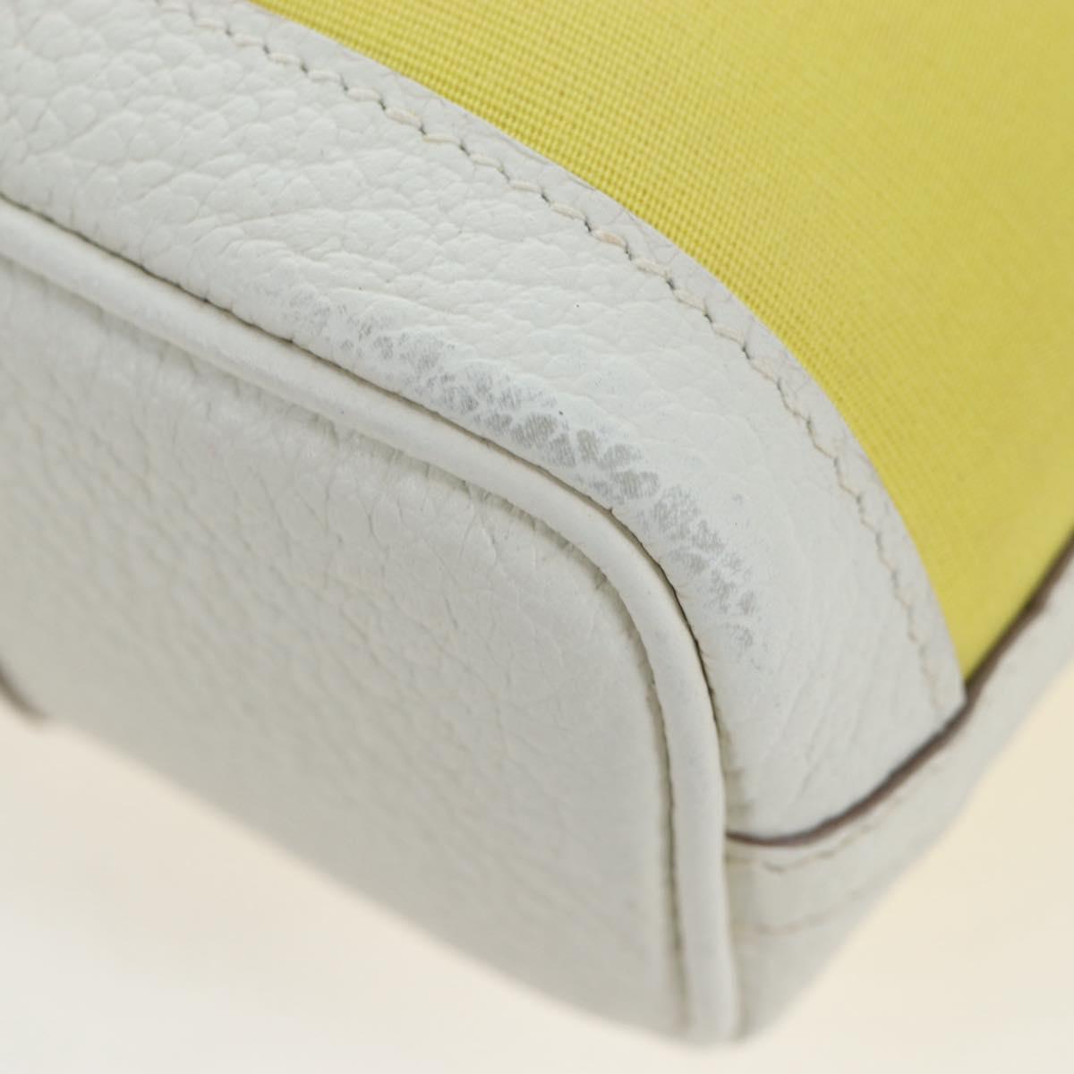 HERMES Garden File 28 Hand Bag Canvas 2way Yellow Silver Auth 203841SAV