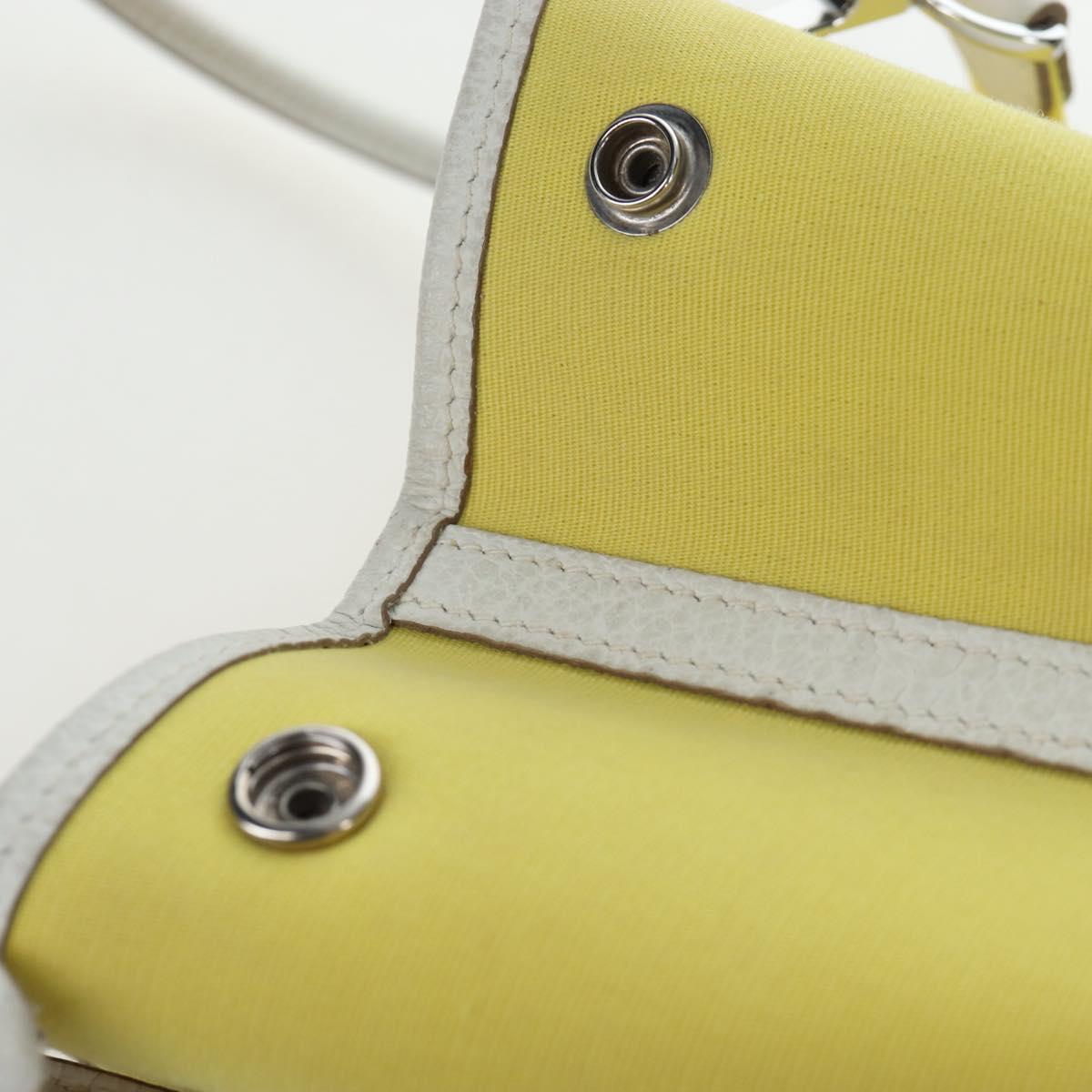 HERMES Garden File 28 Hand Bag Canvas 2way Yellow Silver Auth 203841SAV