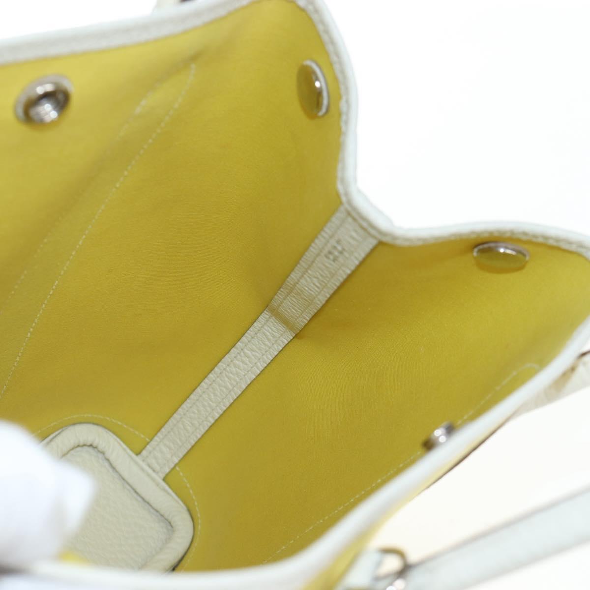 HERMES Garden File 28 Hand Bag Canvas 2way Yellow Silver Auth 203841SAV