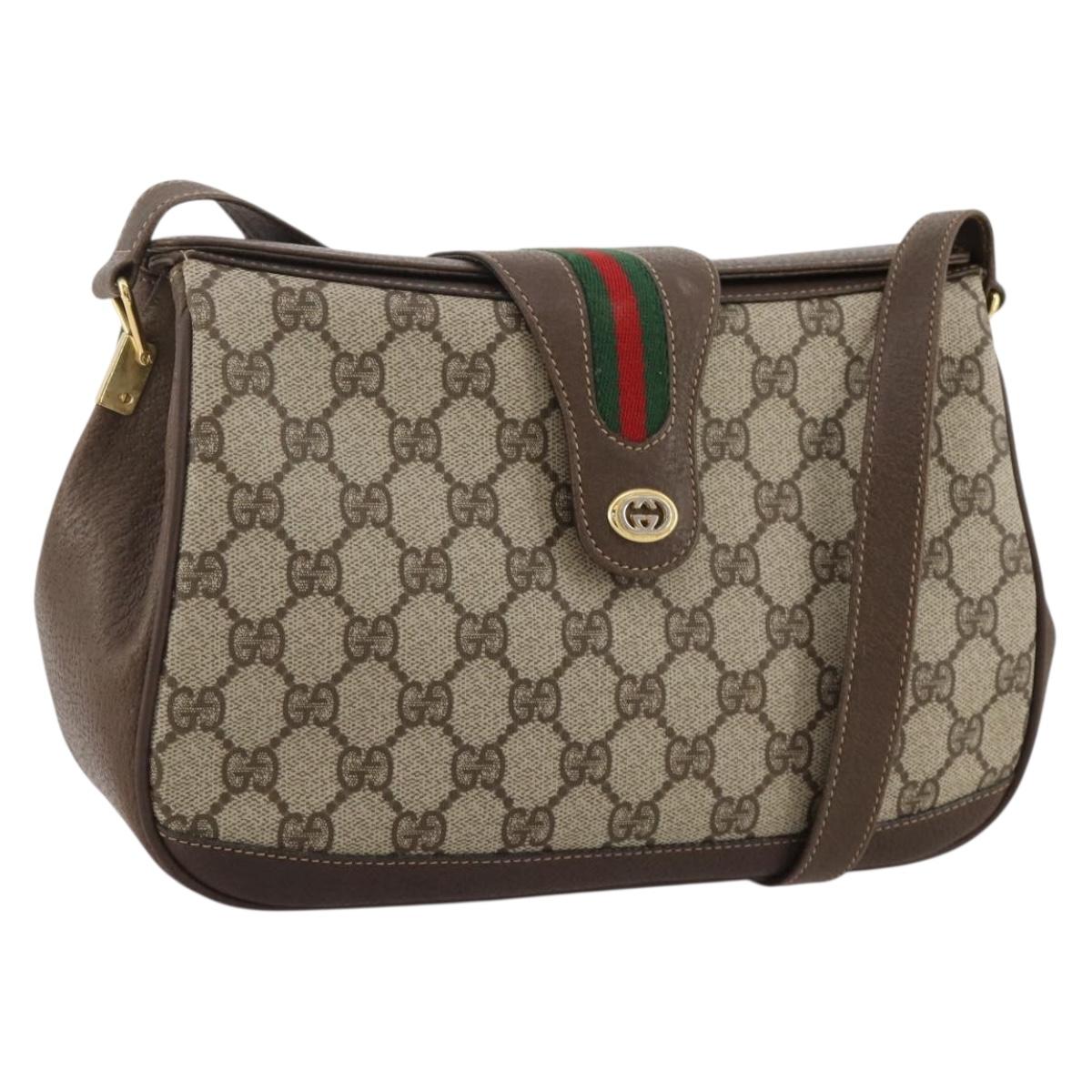 GUCCI GG Supreme Web Sherry Line Bag PVC Beige Gold 116 02 076 Auth 203846