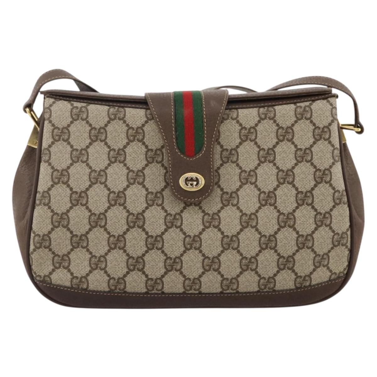 GUCCI GG Supreme Web Sherry Line Bag PVC Beige Gold 116 02 076 Auth 203846