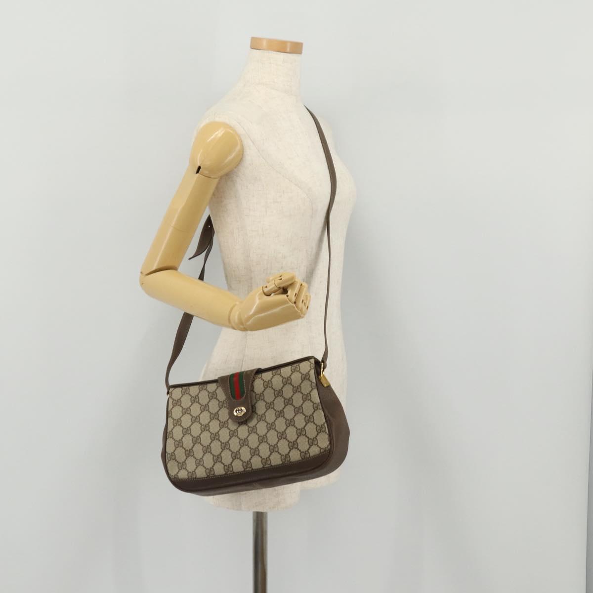 GUCCI GG Supreme Web Sherry Line Bag PVC Beige Gold 116 02 076 Auth 203846