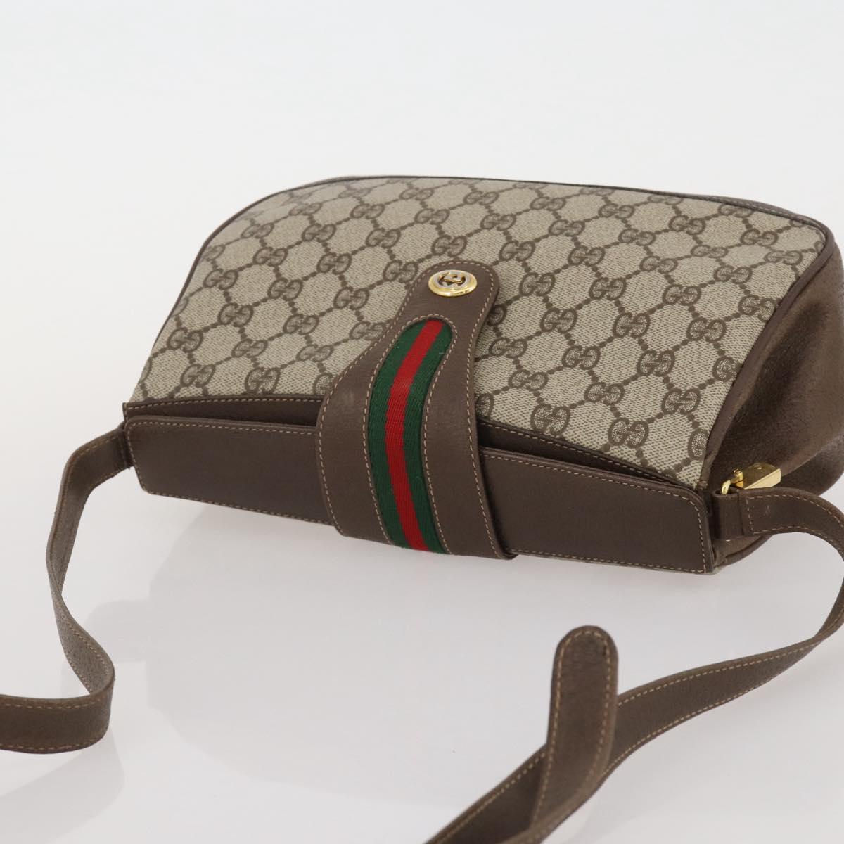 GUCCI GG Supreme Web Sherry Line Bag PVC Beige Gold 116 02 076 Auth 203846