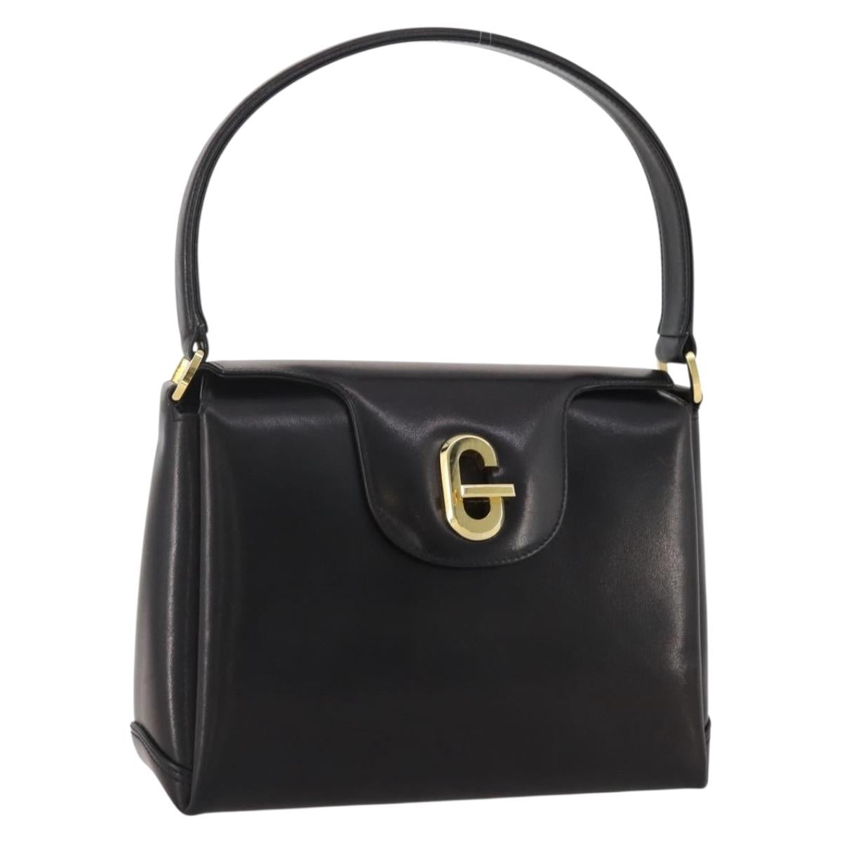 GUCCI Hand Bag Leather Black Gold Auth 203849