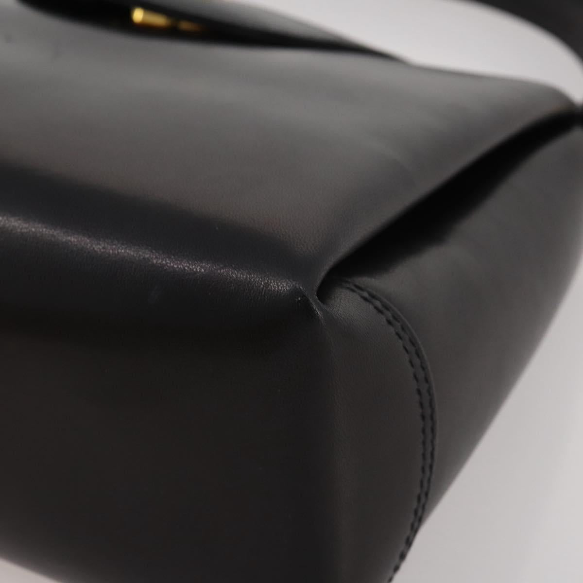 GUCCI Hand Bag Leather Black Gold Auth 203849