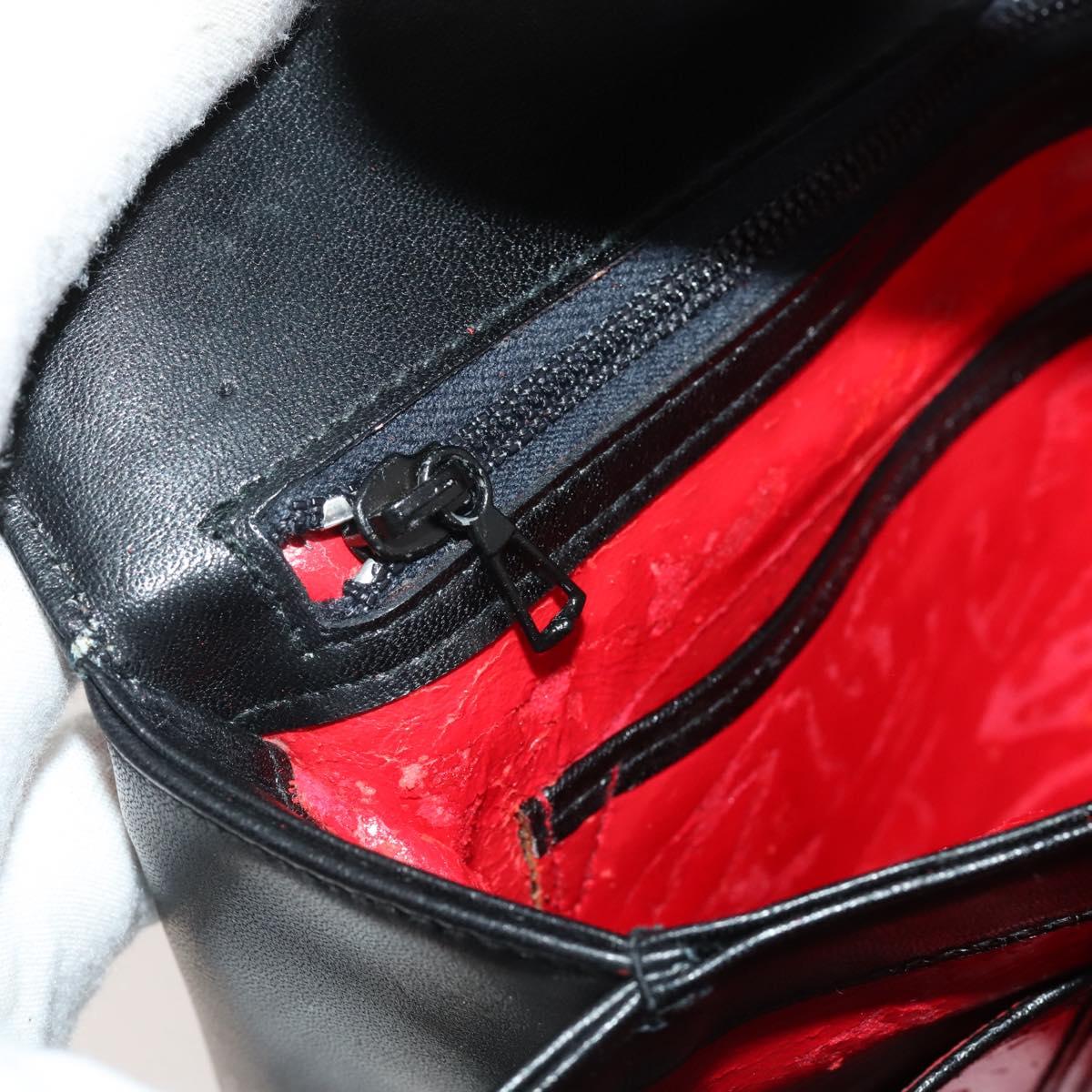 GUCCI Hand Bag Leather Black Gold Auth 203849