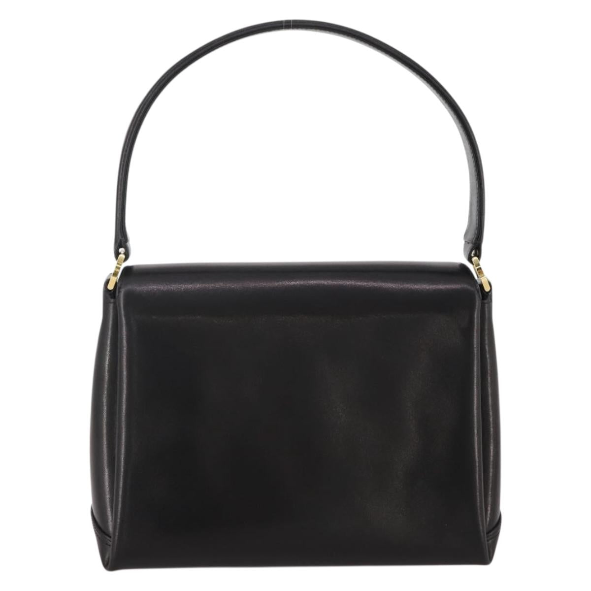 GUCCI Hand Bag Leather Black Gold Auth 203849