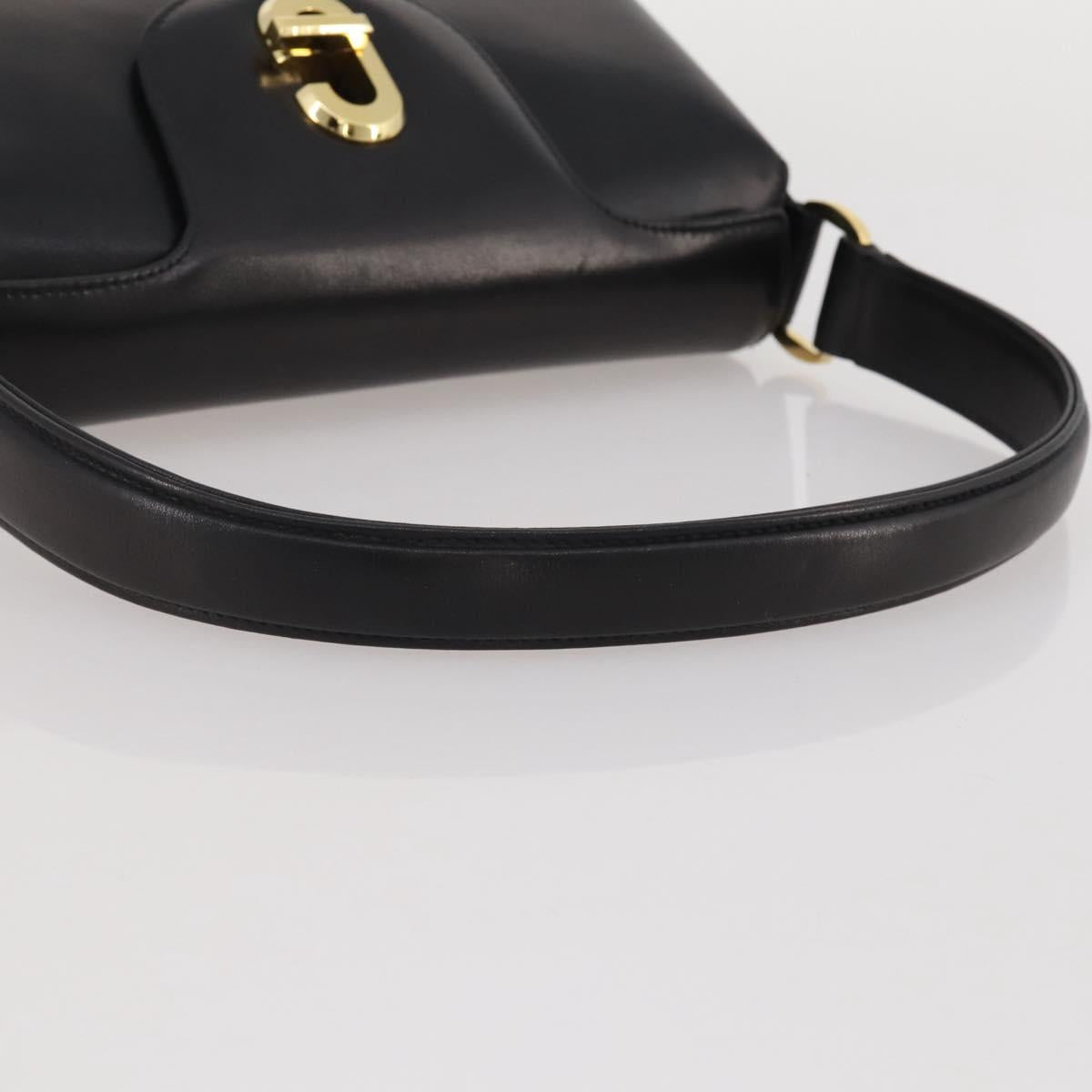 GUCCI Hand Bag Leather Black Gold Auth 203849