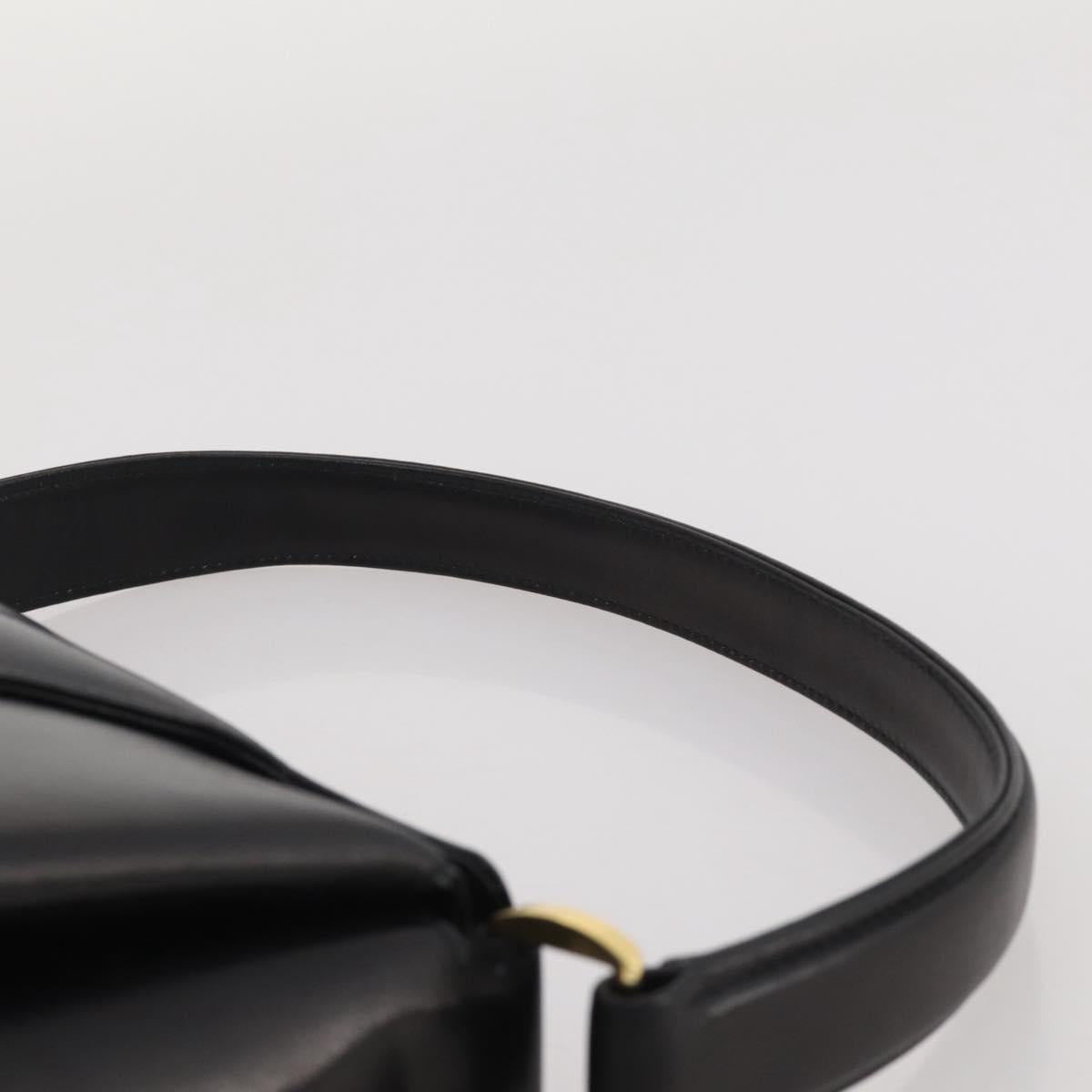 GUCCI Hand Bag Leather Black Gold Auth 203849