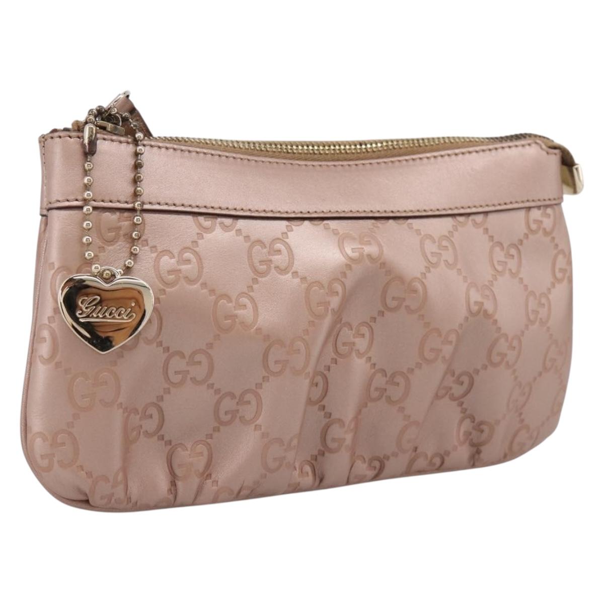 GUCCI GuccissimaGG Pouch Leather Pink Gold Tone 224073 Auth 203852A