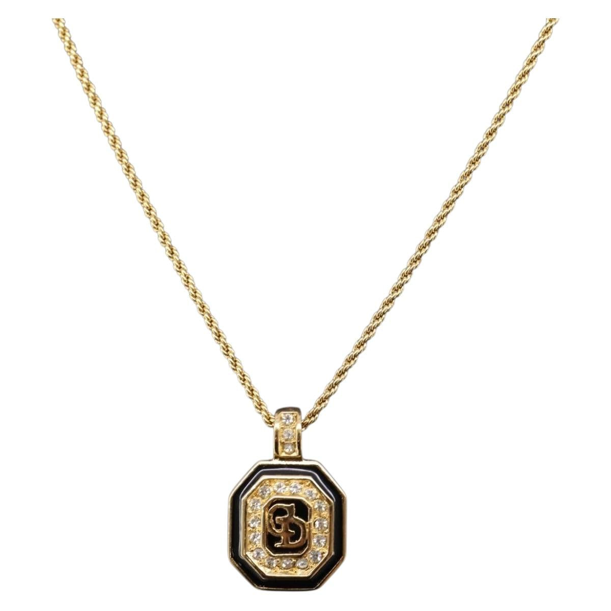 Christian Dior Rhinestone Necklace metal Gold Tone Auth 203860
