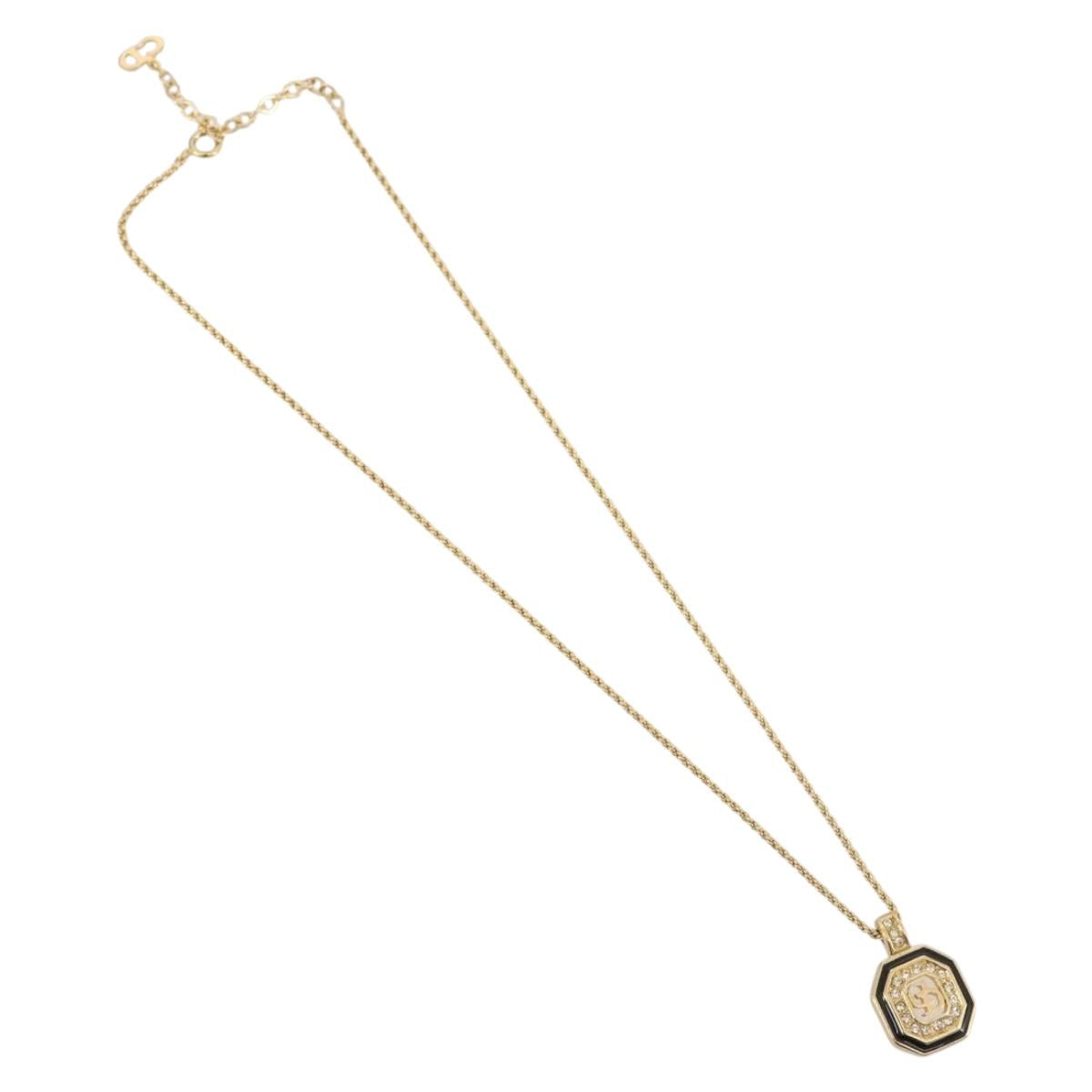 Christian Dior Rhinestone Necklace metal Gold Tone Auth 203860