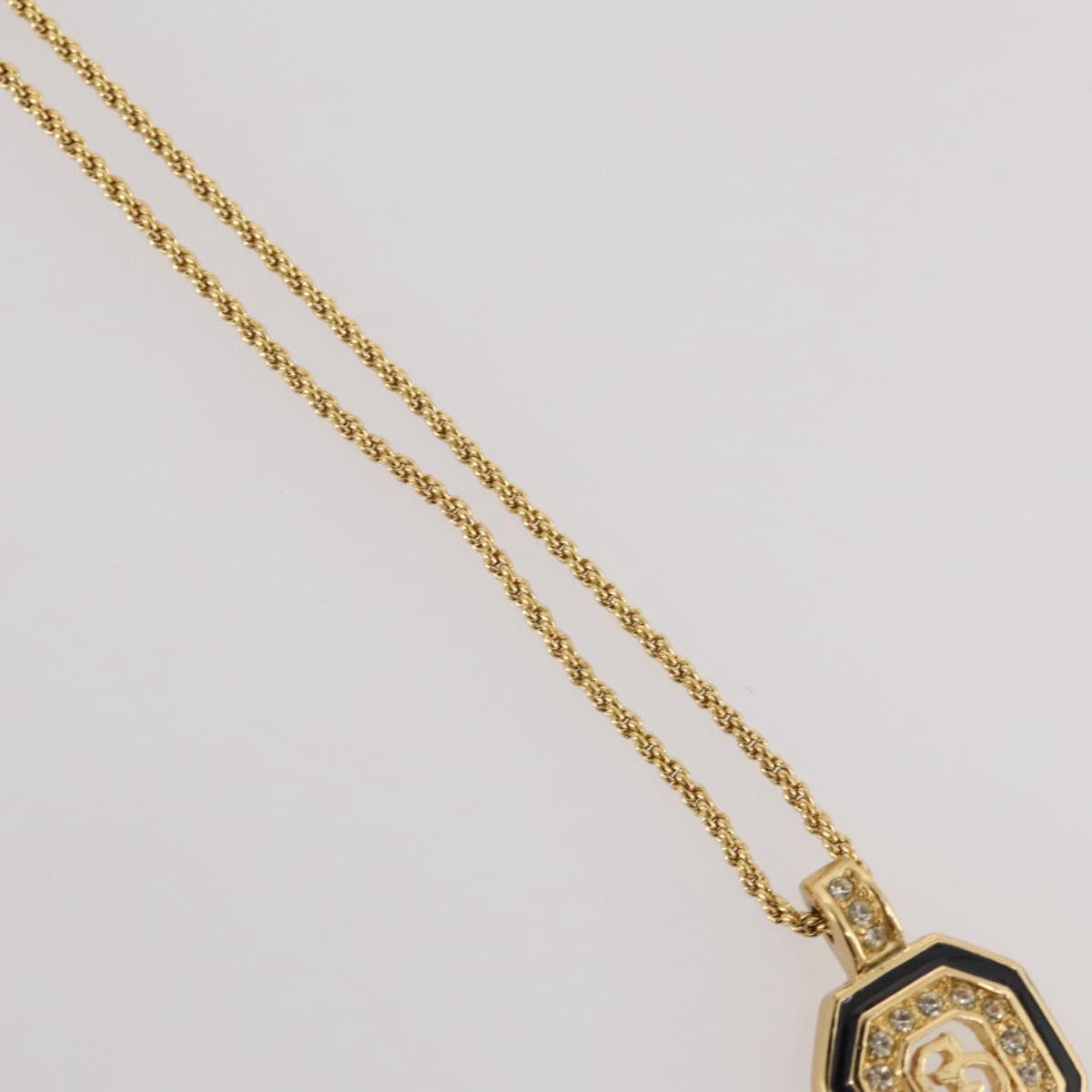 Christian Dior Rhinestone Necklace metal Gold Tone Auth 203860