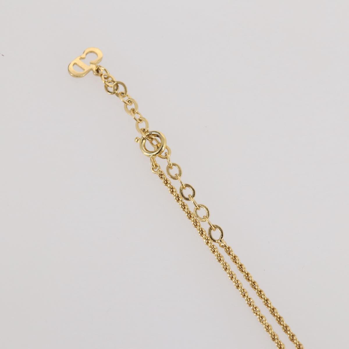 Christian Dior Rhinestone Necklace metal Gold Tone Auth 203860