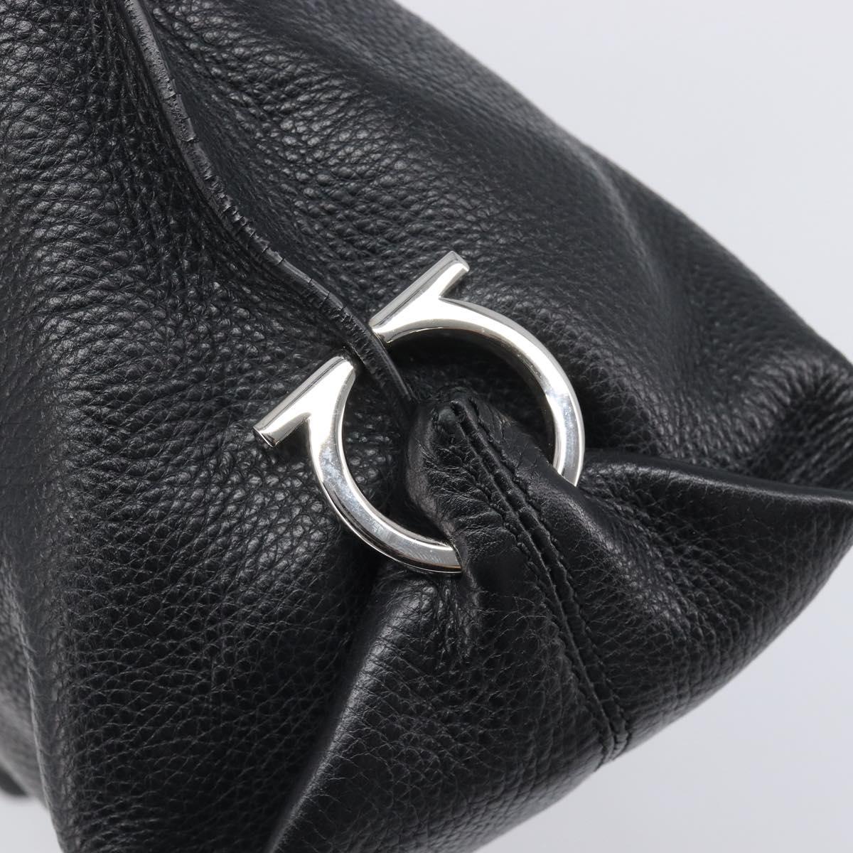 Salvatore Ferragamo Sofia Gancini Bag Leather 2way Black Silver Auth 203870V