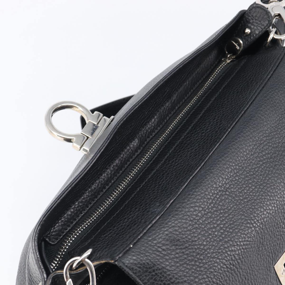 Salvatore Ferragamo Sofia Gancini Bag Leather 2way Black Silver Auth 203870V