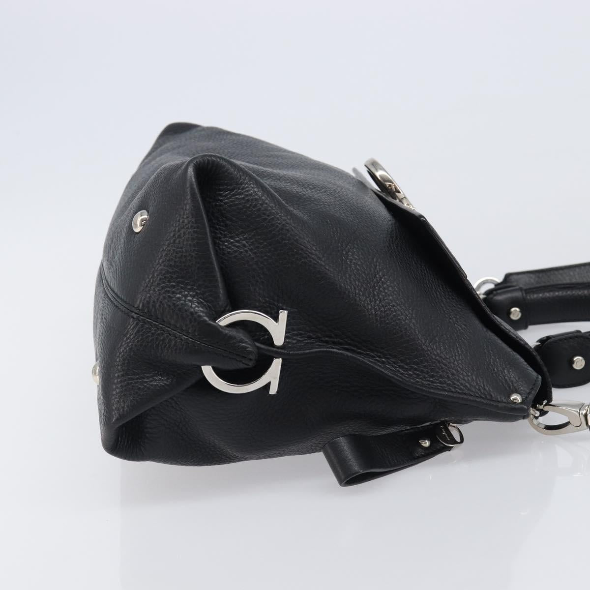 Salvatore Ferragamo Sofia Gancini Bag Leather 2way Black Silver Auth 203870V