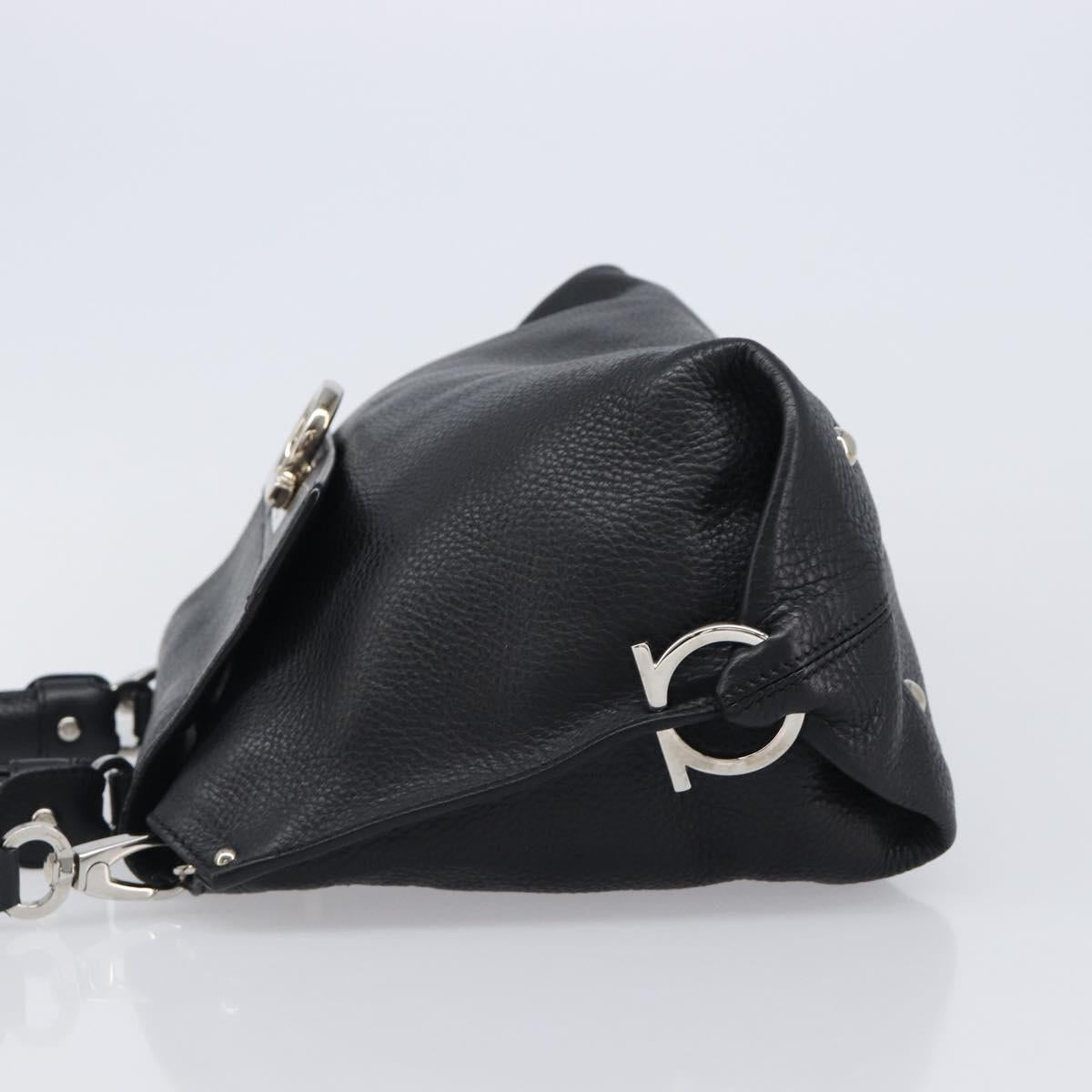 Salvatore Ferragamo Sofia Gancini Bag Leather 2way Black Silver Auth 203870V