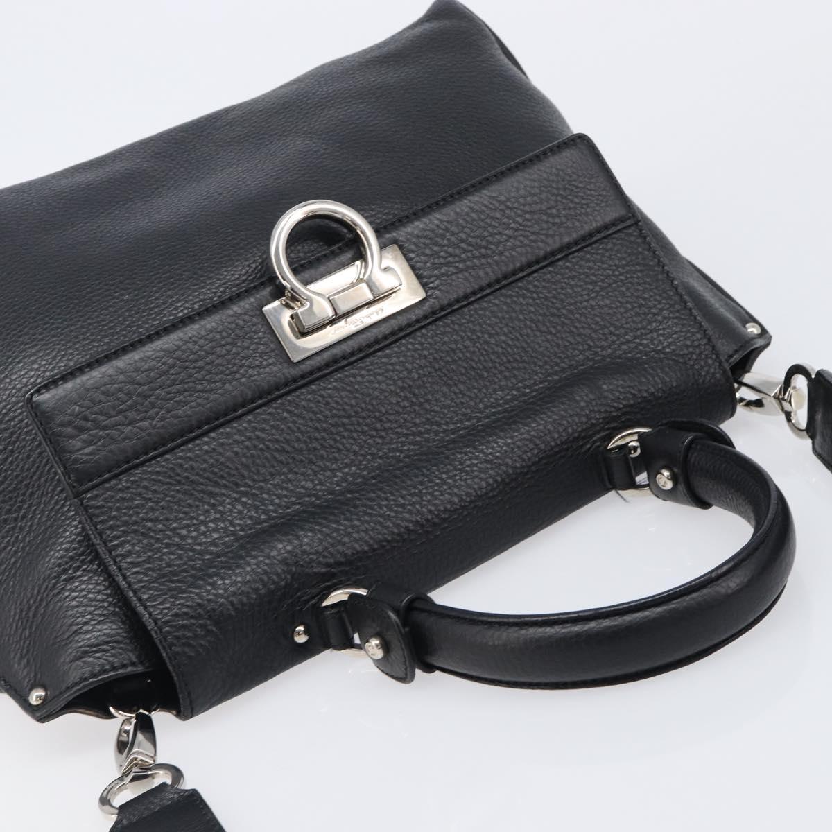 Salvatore Ferragamo Sofia Gancini Bag Leather 2way Black Silver Auth 203870V