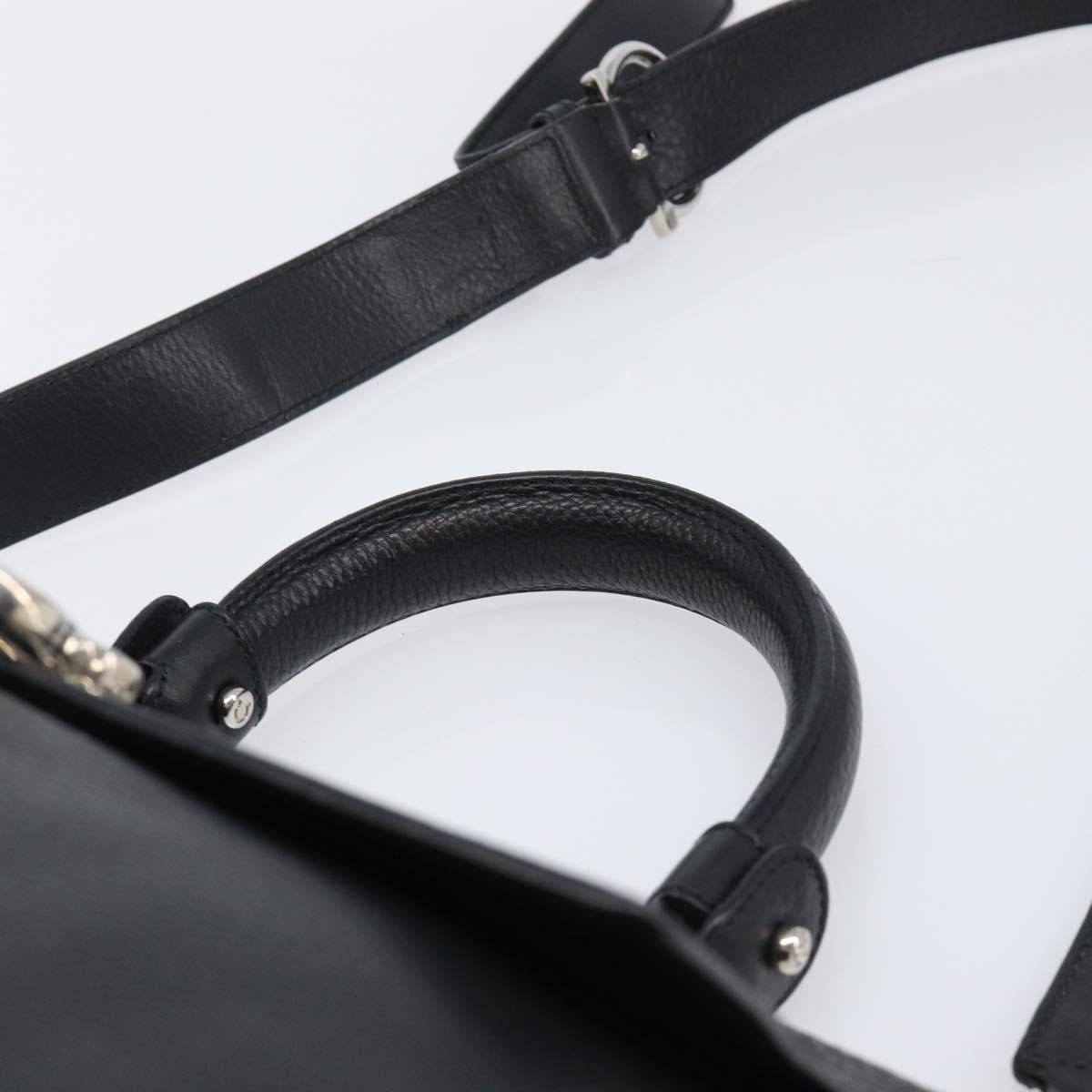 Salvatore Ferragamo Sofia Gancini Bag Leather 2way Black Silver Auth 203870V