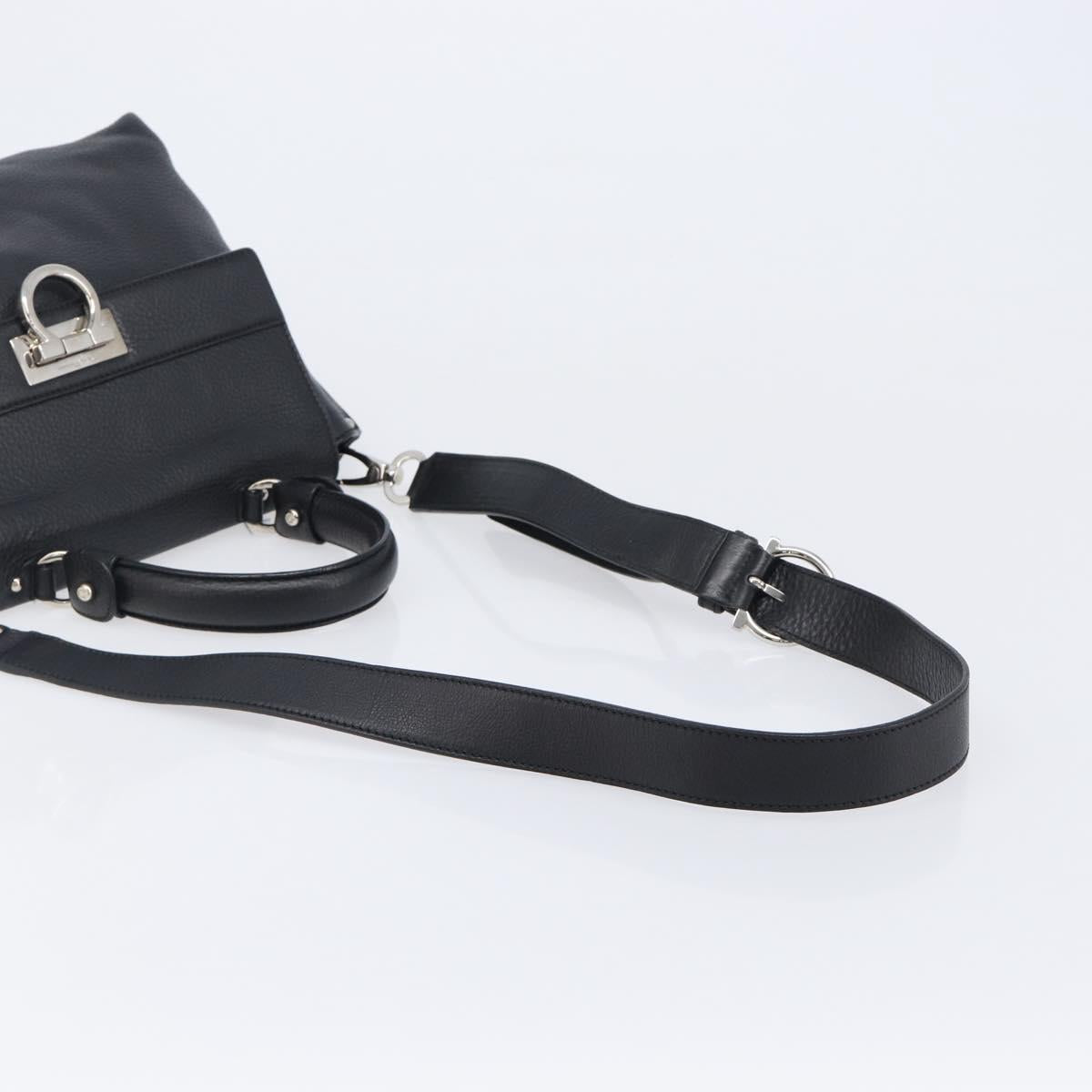 Salvatore Ferragamo Sofia Gancini Bag Leather 2way Black Silver Auth 203870V