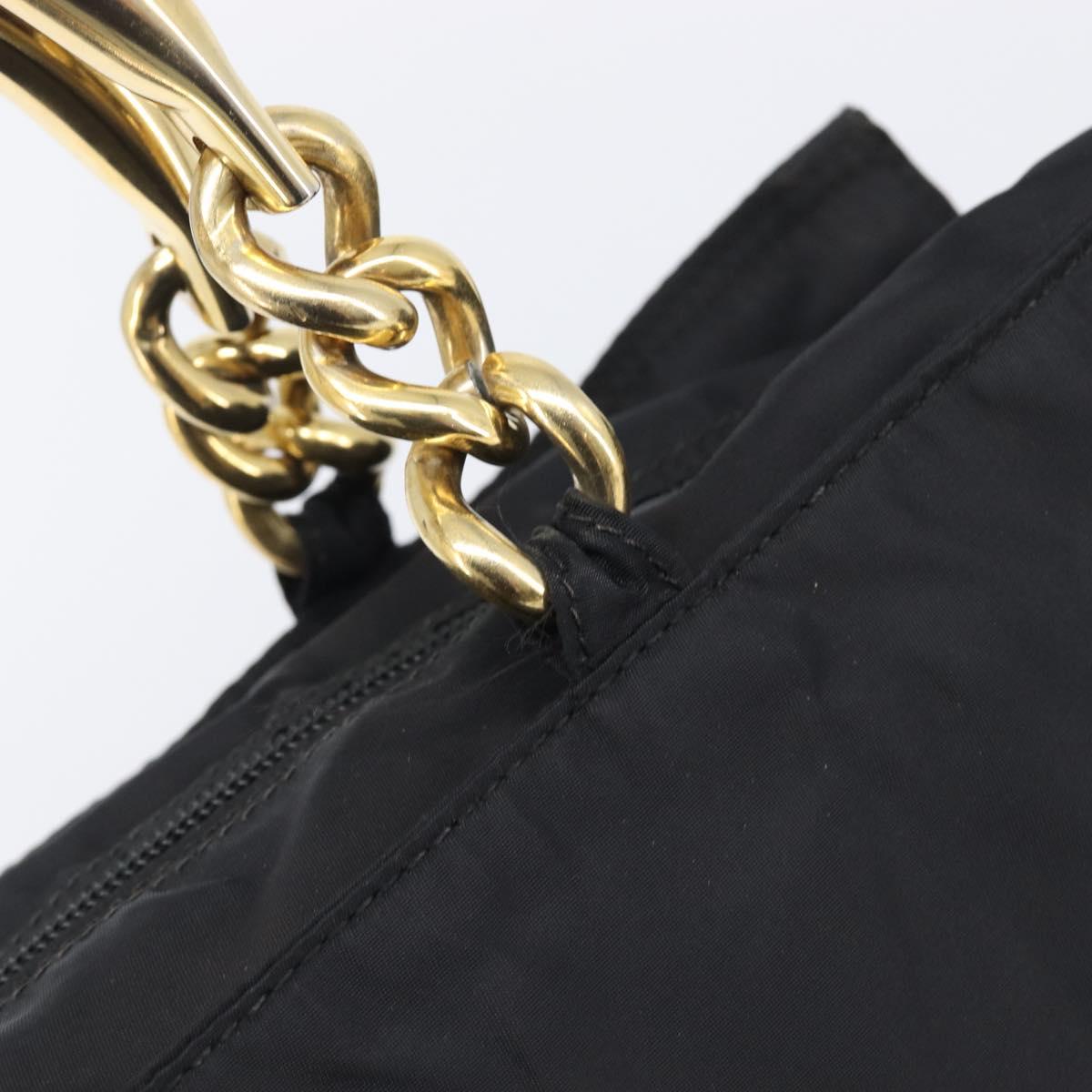 PRADA Metal Handle Hand Bag Nylon Black Gold Auth 203873