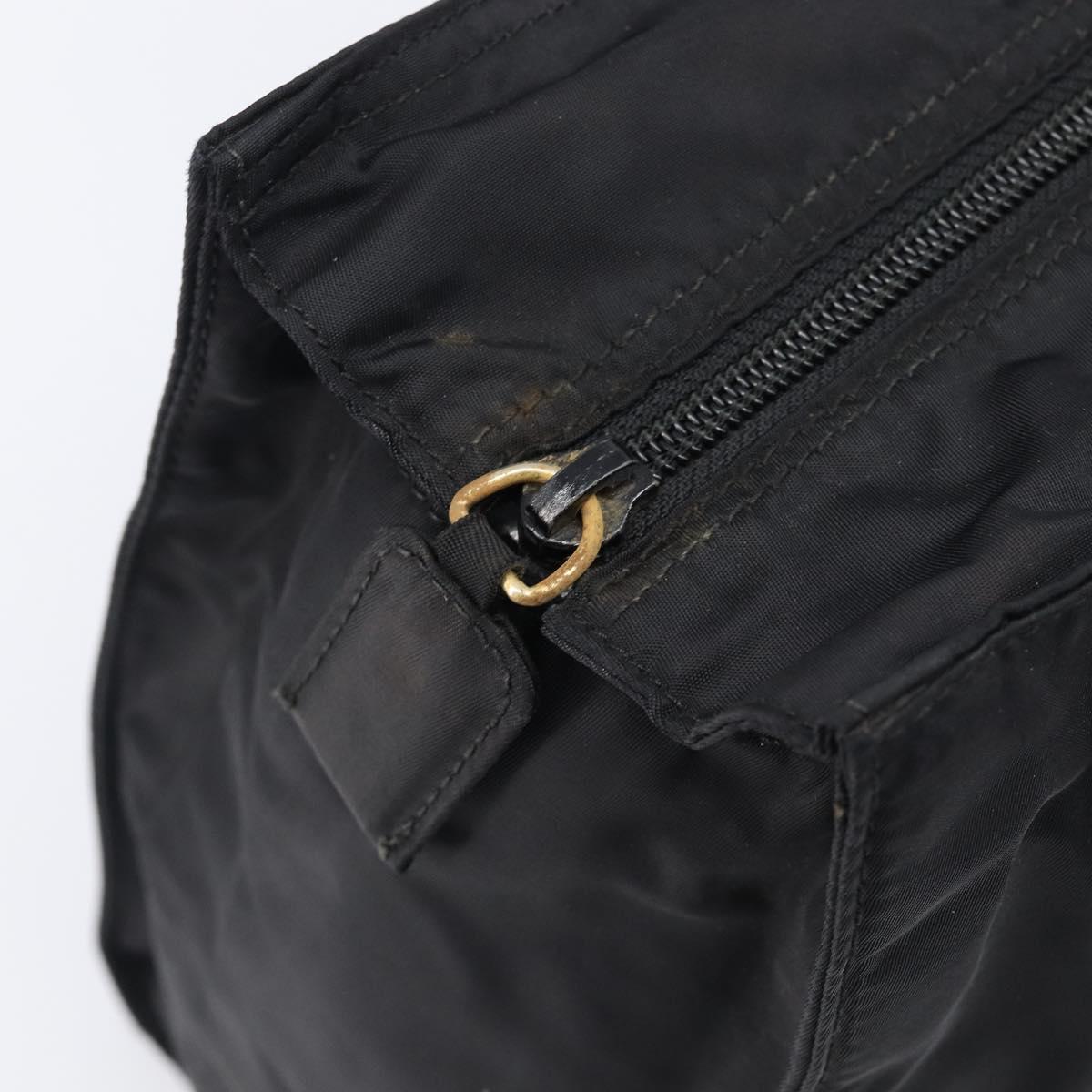 PRADA Metal Handle Hand Bag Nylon Black Gold Auth 203873