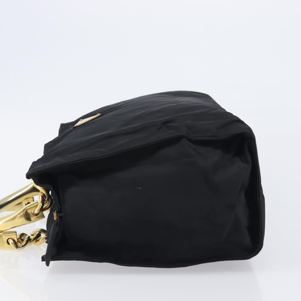 PRADA Metal Handle Hand Bag Nylon Black Gold Auth 203873