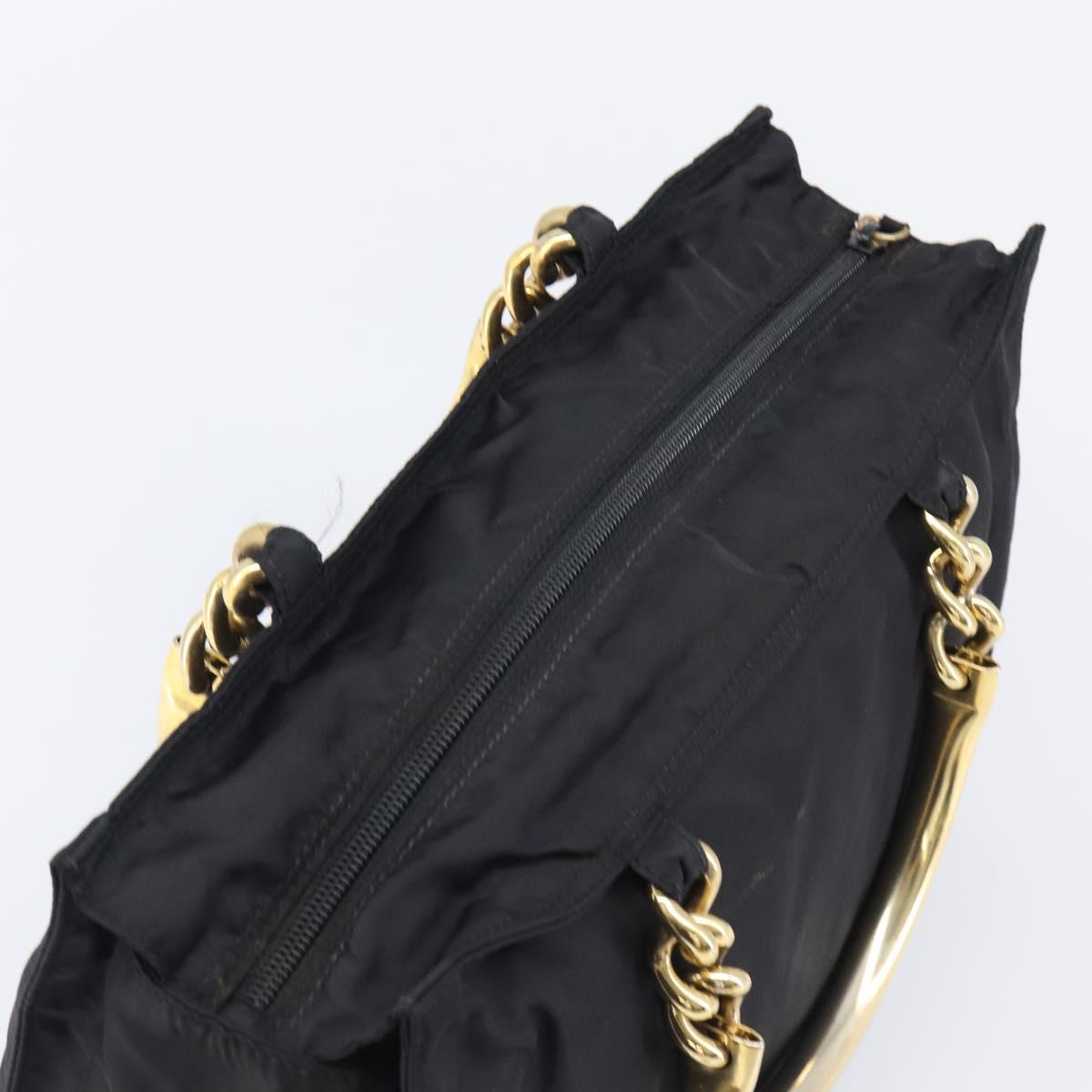 PRADA Metal Handle Hand Bag Nylon Black Gold Auth 203873