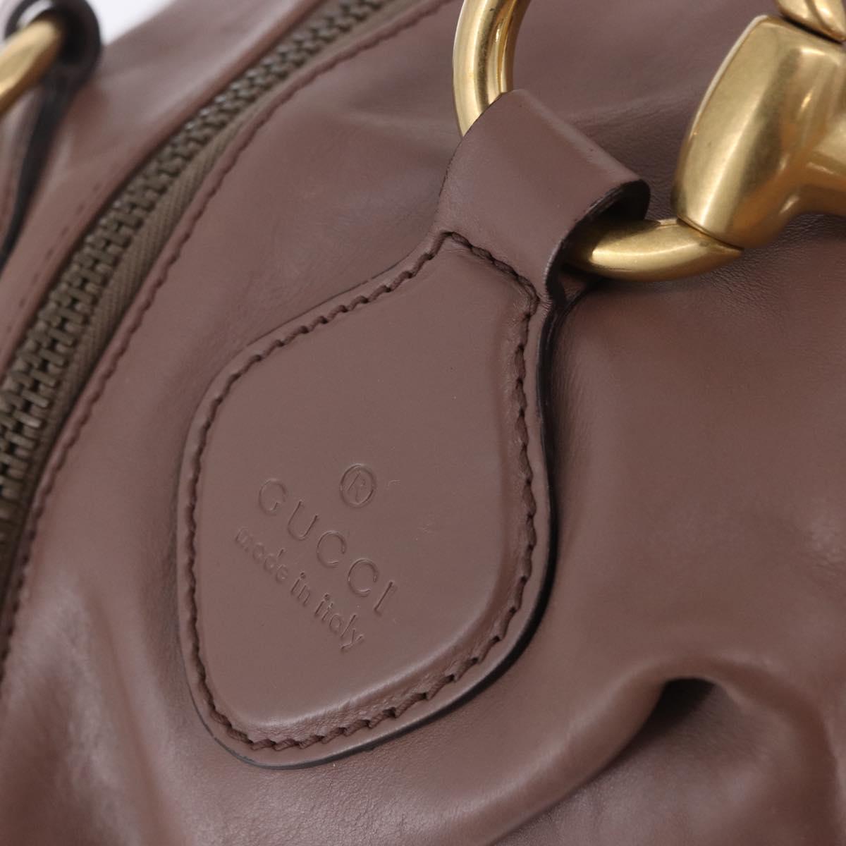 GUCCI Horsebit Hand Bag Leather Purple Gray gold Auth 203874V