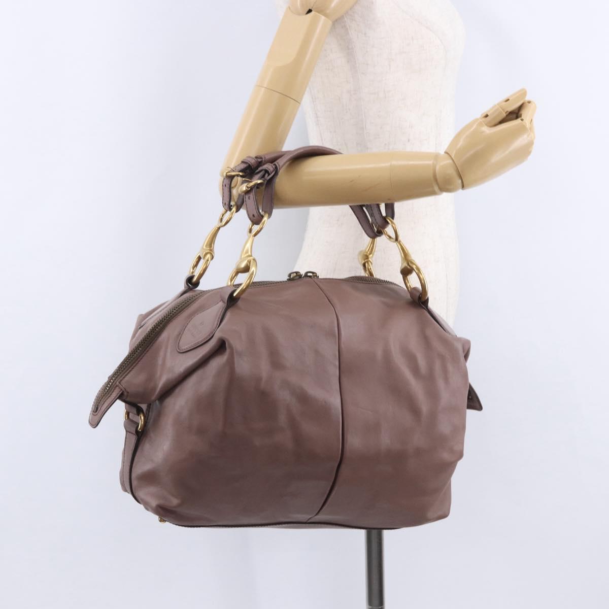 GUCCI Horsebit Hand Bag Leather Purple Gray gold Auth 203874V