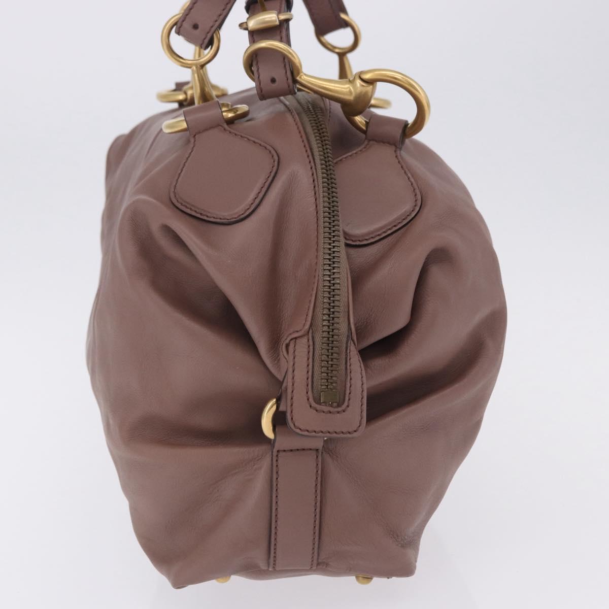 GUCCI Horsebit Hand Bag Leather Purple Gray gold Auth 203874V