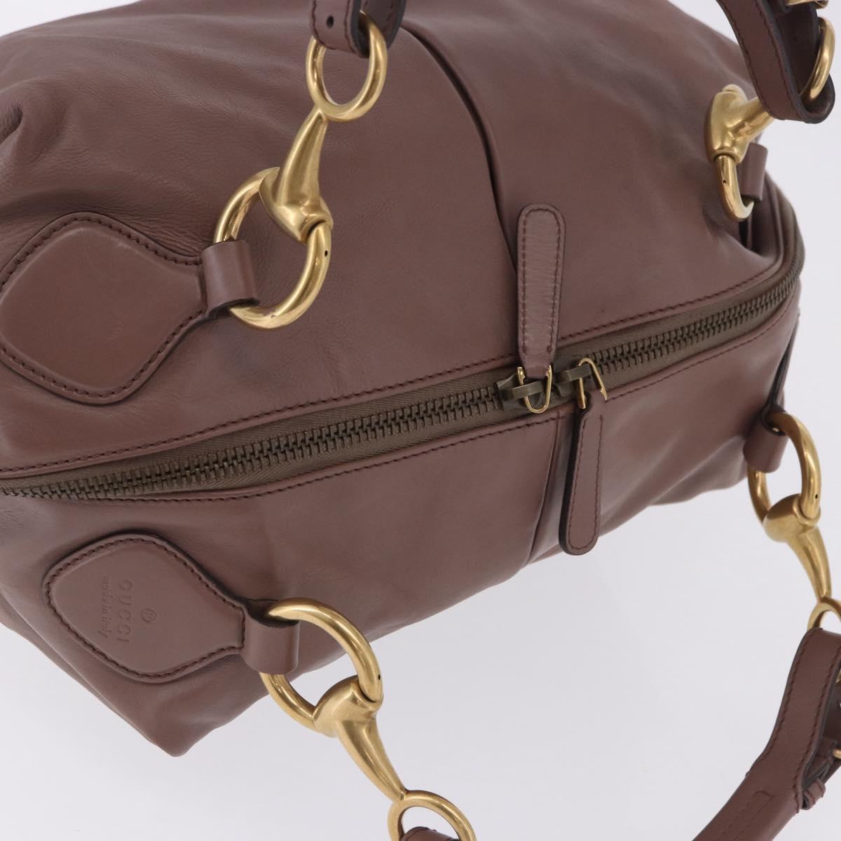 GUCCI Horsebit Hand Bag Leather Purple Gray gold Auth 203874V