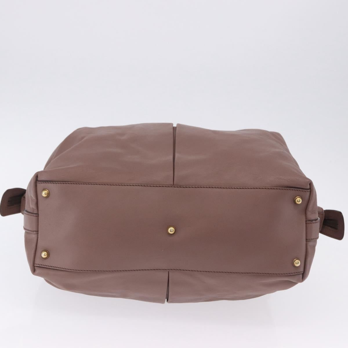 GUCCI Horsebit Hand Bag Leather Purple Gray gold Auth 203874V