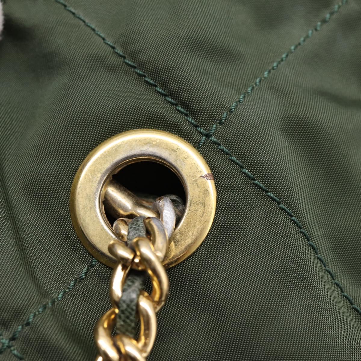 PRADA Chain Shoulder Bag Nylon Khaki Gold Auth 203875