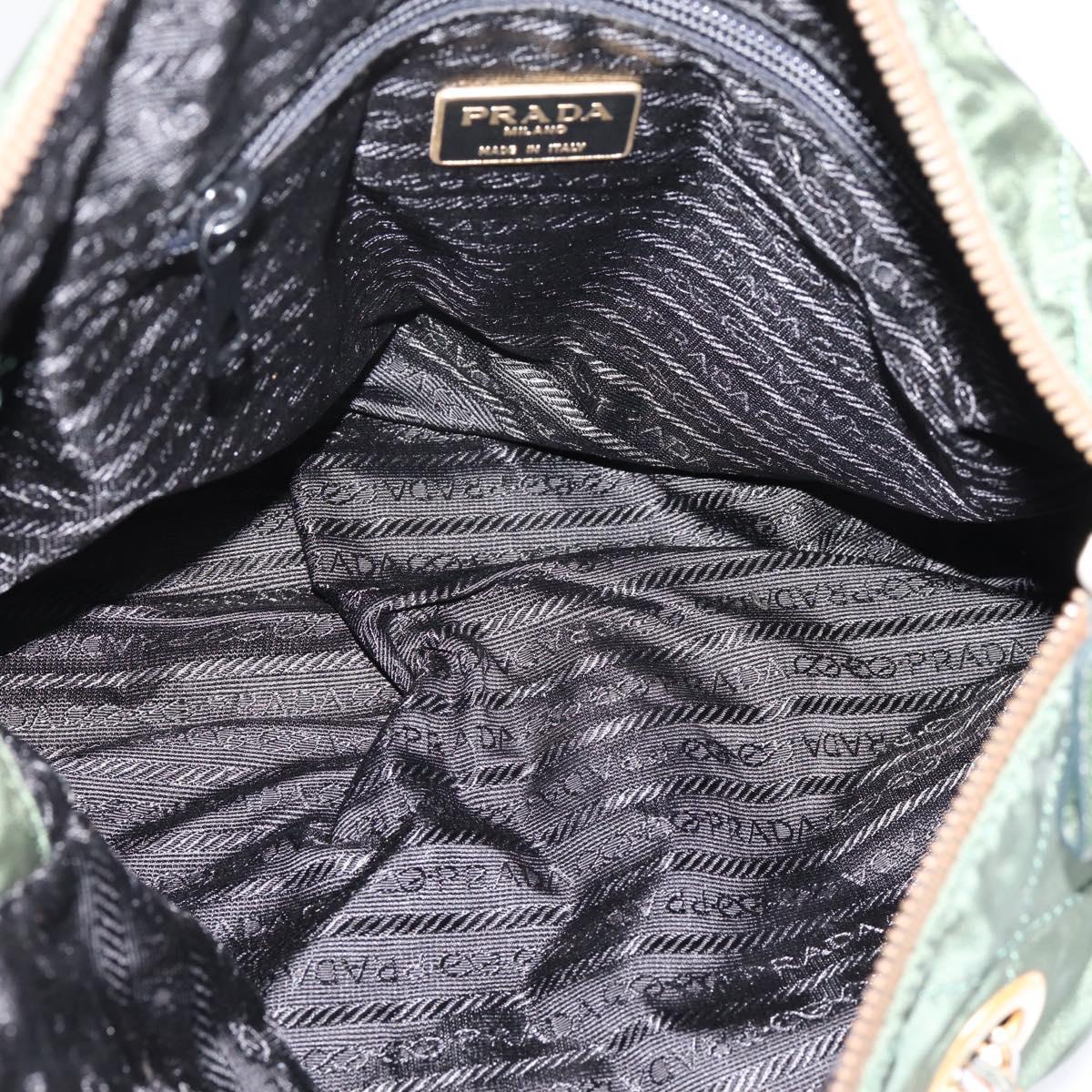 PRADA Chain Shoulder Bag Nylon Khaki Gold Auth 203875