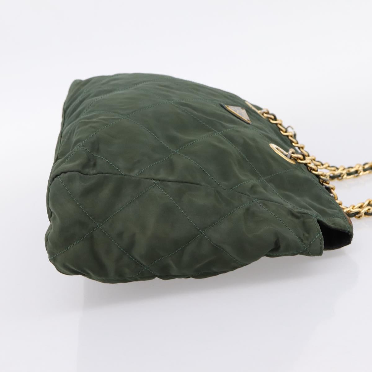 PRADA Chain Shoulder Bag Nylon Khaki Gold Auth 203875