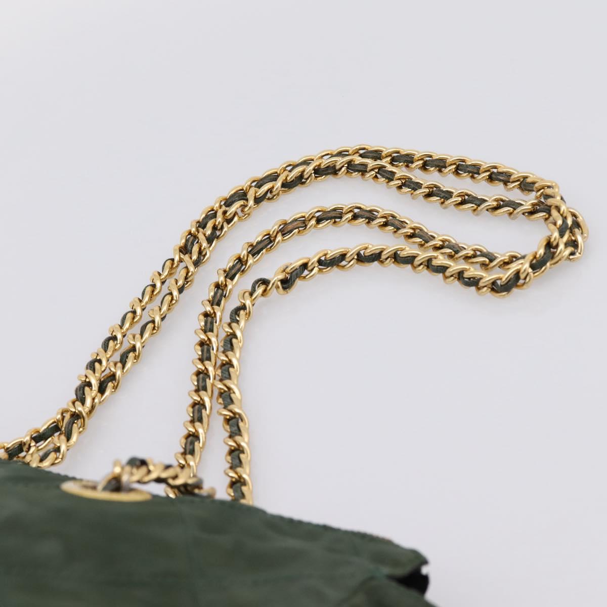 PRADA Chain Shoulder Bag Nylon Khaki Gold Auth 203875