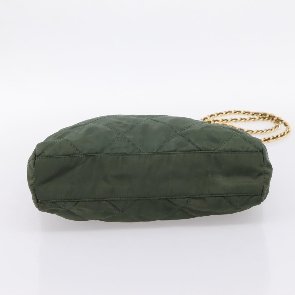 PRADA Chain Shoulder Bag Nylon Khaki Gold Auth 203875
