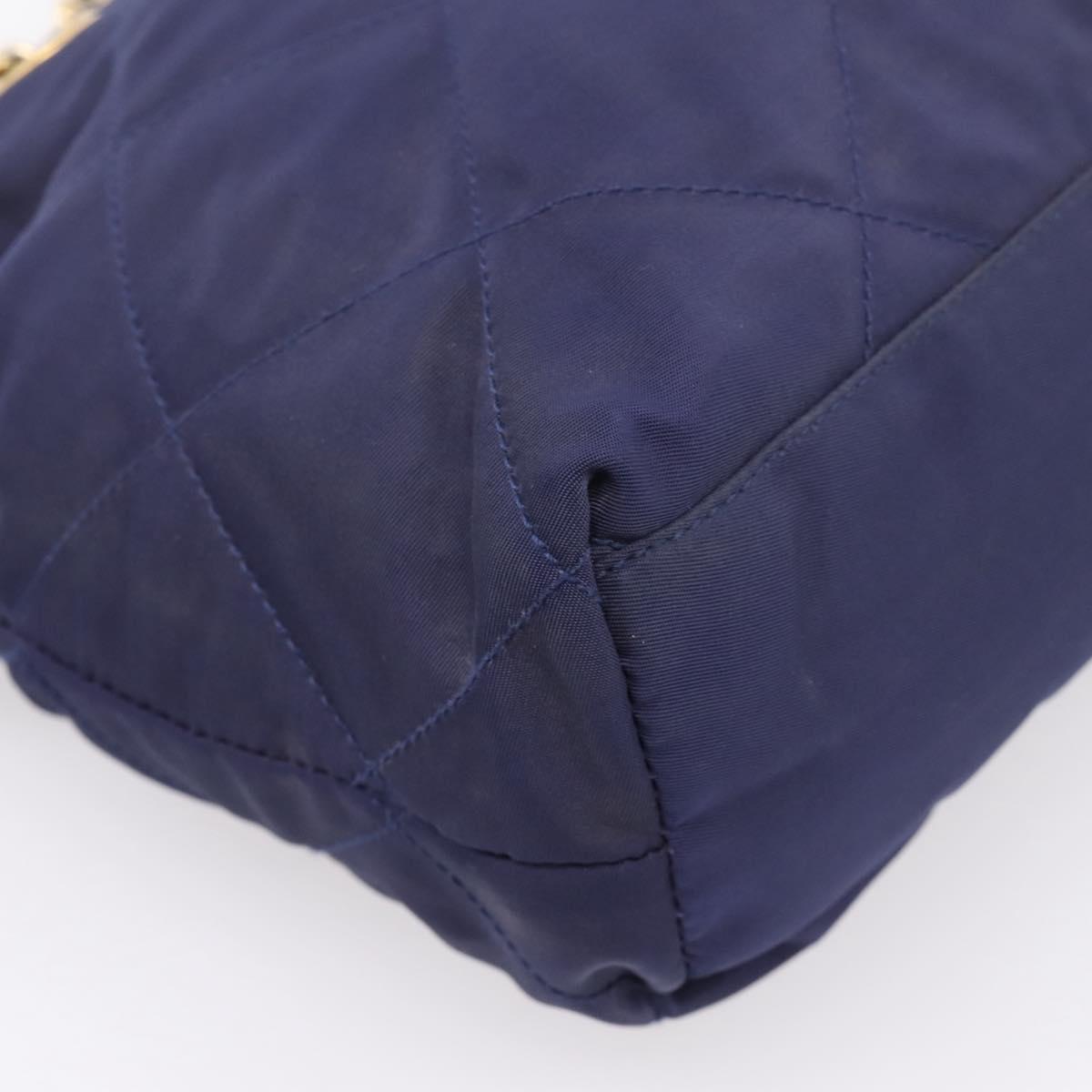PRADA Chain Shoulder Bag Nylon Navy Gold Auth 203877