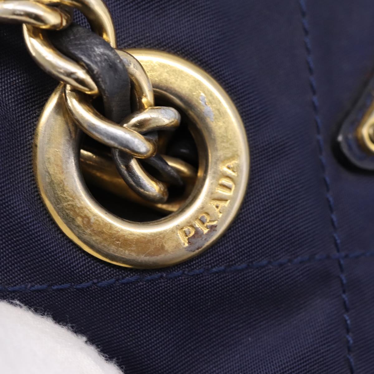 PRADA Chain Shoulder Bag Nylon Navy Gold Auth 203877