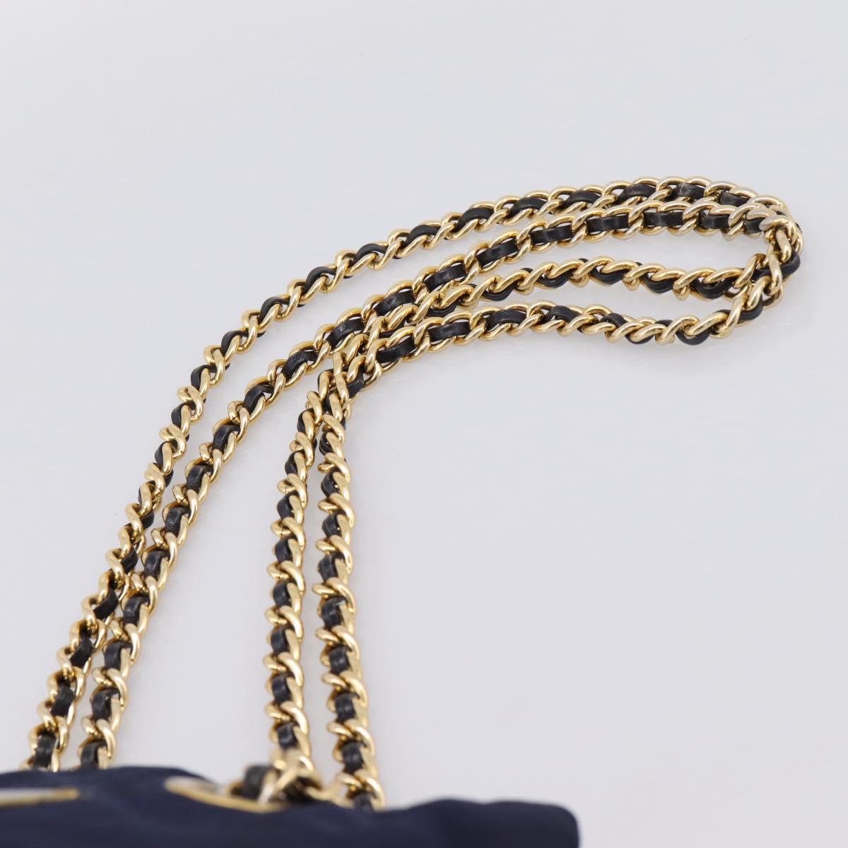 PRADA Chain Shoulder Bag Nylon Navy Gold Auth 203877
