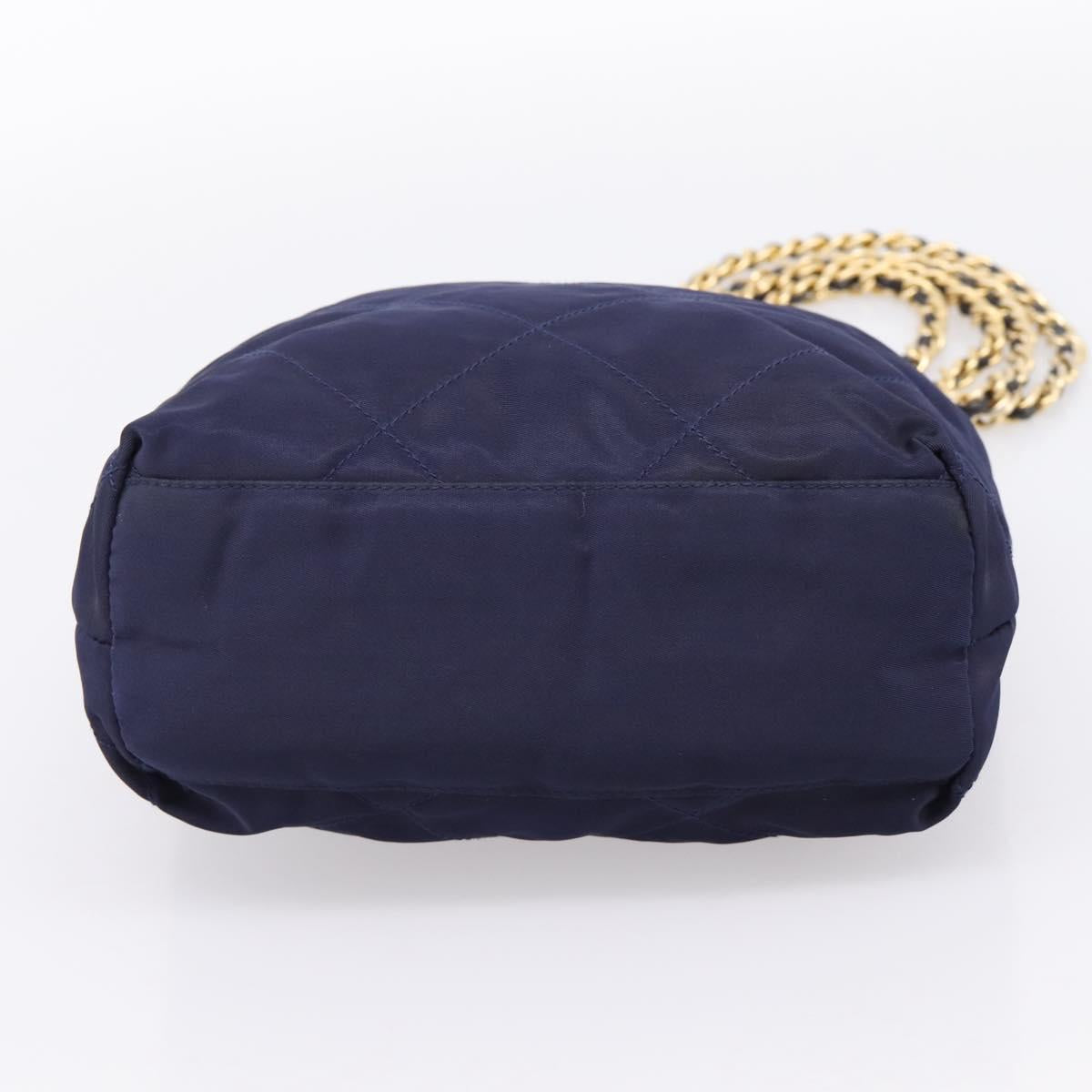 PRADA Chain Shoulder Bag Nylon Navy Gold Auth 203877
