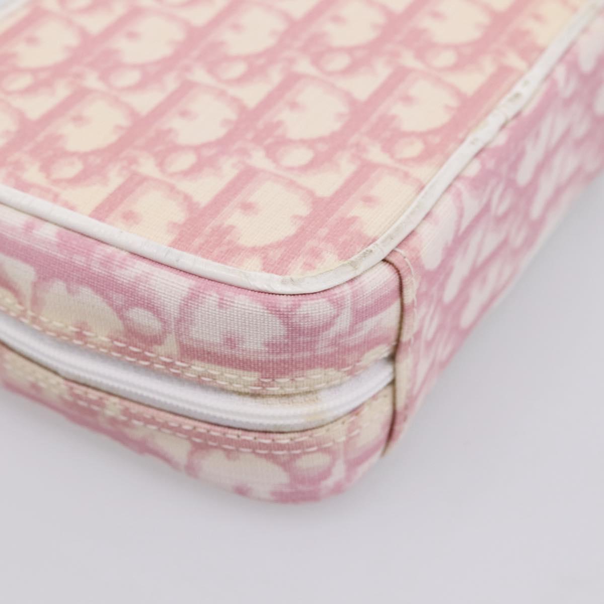 Christian Dior Trotter Canvas Pouch PVC Pink Silver Auth 203879