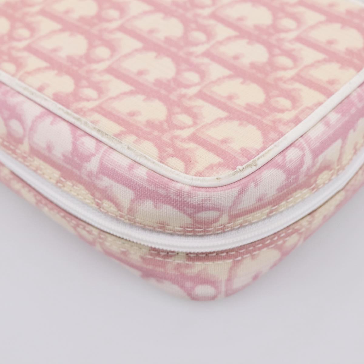 Christian Dior Trotter Canvas Pouch PVC Pink Silver Auth 203879