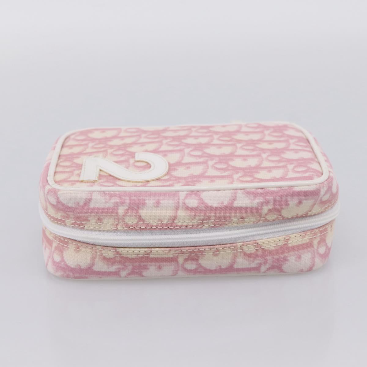 Christian Dior Trotter Canvas Pouch PVC Pink Silver Auth 203879